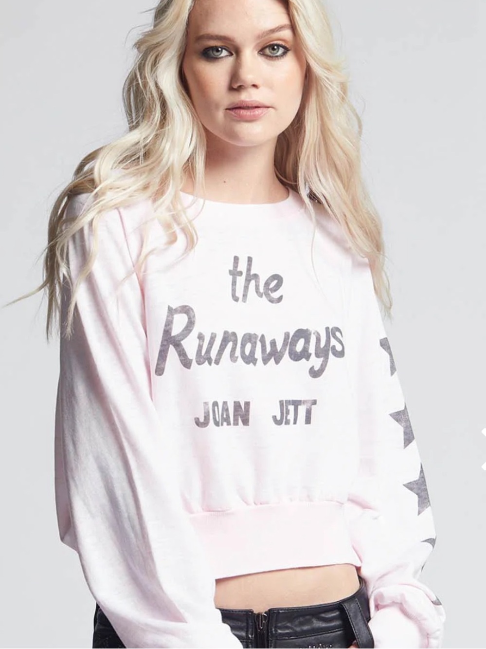 Recycled Karma Light Pink Joan Jett & 'The Runaways' Cropped Sweatshirt